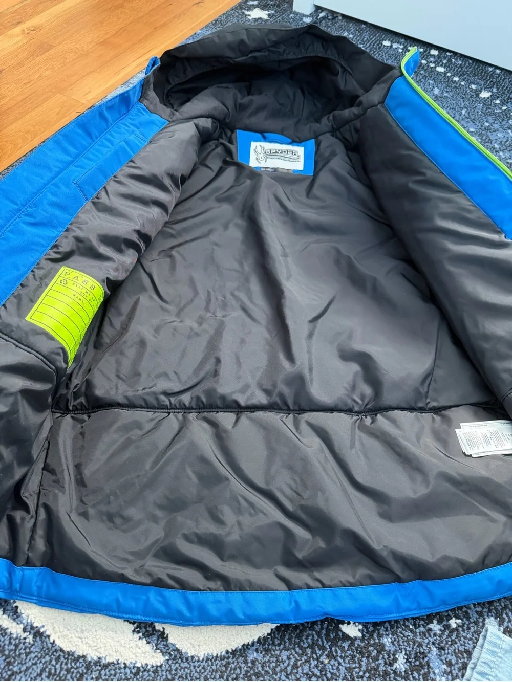 Spyder Boys Blue, Black & Lime Hooded Rain Jacket